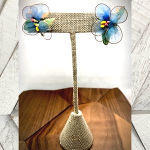 Vintage Blue Flower Screw Earrings